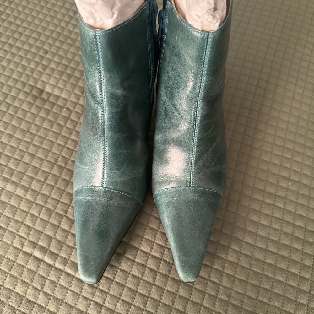 Stylish Blue Ankle Booties with Smooth Leather Finish